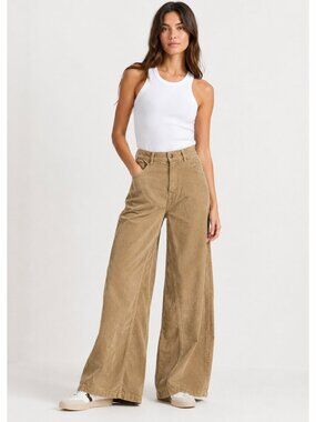 Wrap London Womens Wide-Leg Corduroy Pants Size 10 Beige